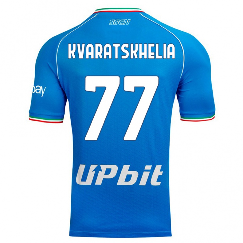 Kandiny Bambino Maglia Khvicha Kvaratskhelia #77 Cielo Blu Kit Gara Home 2023/24 Maglietta