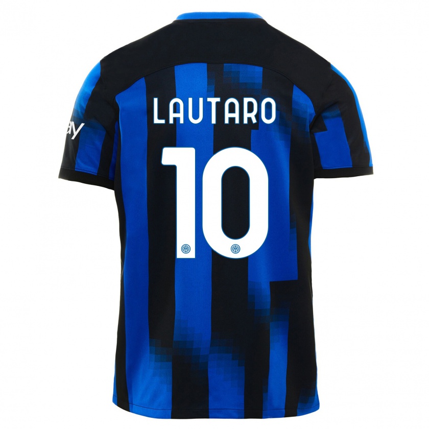 Kandiny Kinderen Lautaro Martínez #10 Zwart Blauw Thuisshirt Thuistenue 2023/24 T-Shirt België