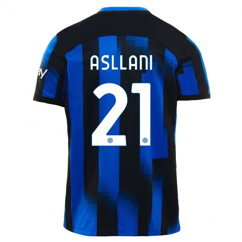 Kandiny Kinderen Kristjan Asllani #21 Zwart Blauw Thuisshirt Thuistenue 2023/24 T-Shirt België