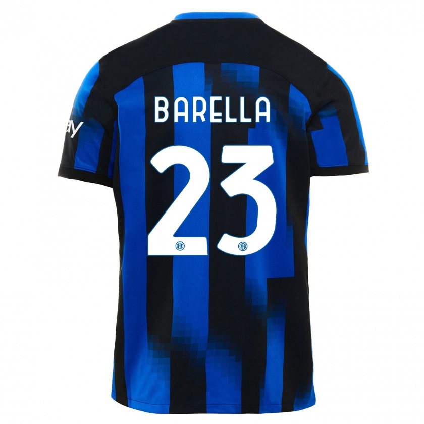 Kandiny Bambino Maglia Nicolò Barella #23 Nero Blu Kit Gara Home 2023/24 Maglietta