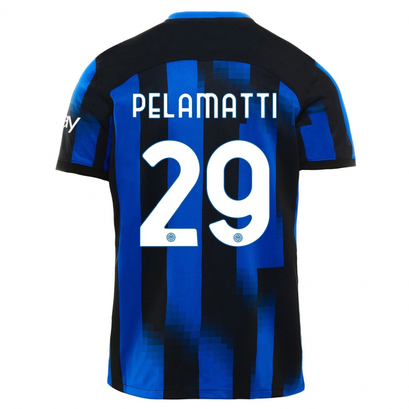 Kandiny Niño Camiseta Andrea Pelamatti #29 Azul Negro 1ª Equipación 2023/24 La Camisa