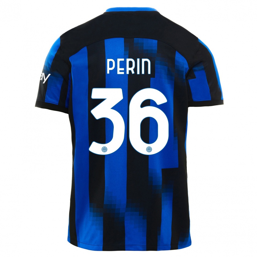 Kandiny Niño Camiseta Nicolo Perin #36 Azul Negro 1ª Equipación 2023/24 La Camisa