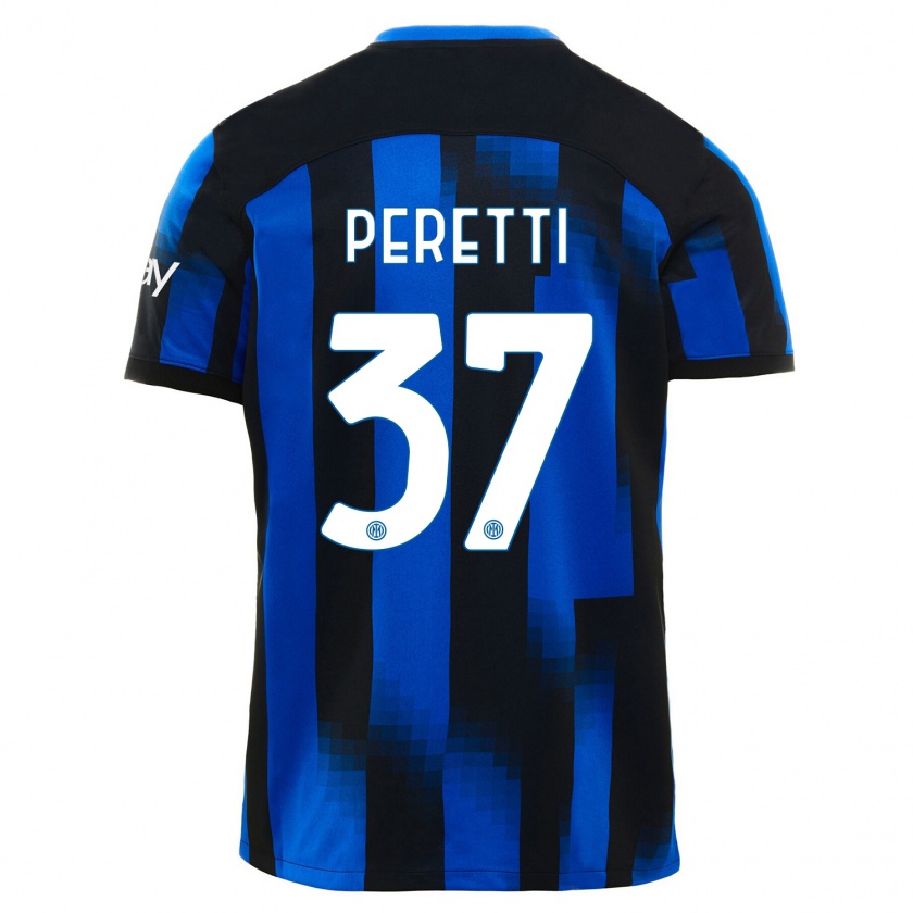 Kandiny Bambino Maglia Lorenzo Peretti #37 Nero Blu Kit Gara Home 2023/24 Maglietta