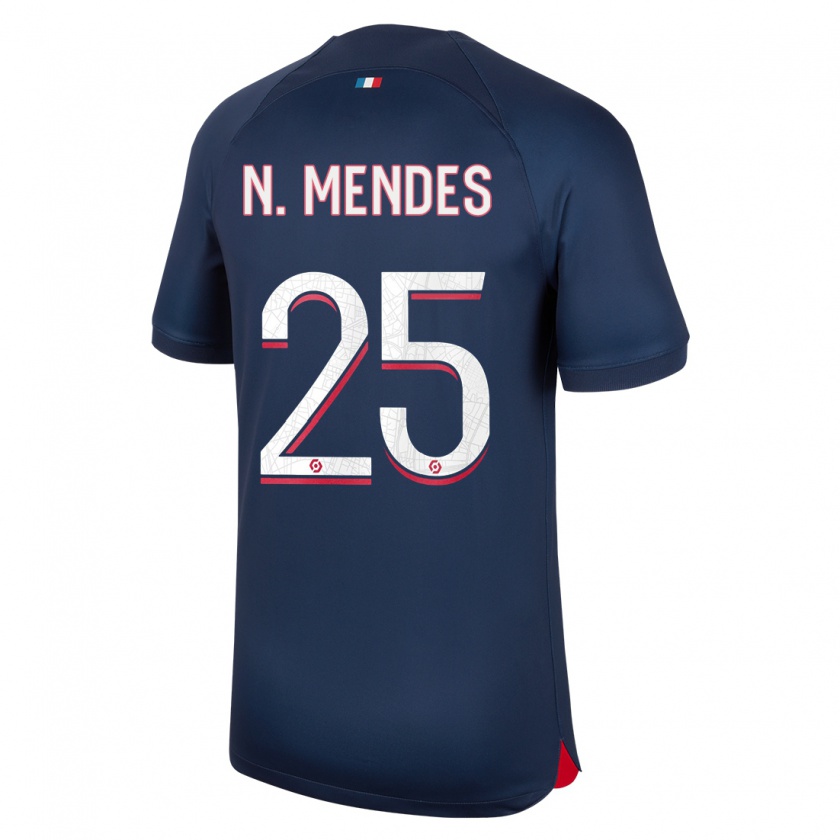 Kandiny Kinderen Nuno Mendes #25 Blauw Rood Thuisshirt Thuistenue 2023/24 T-Shirt België