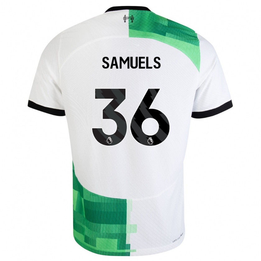 Kandiny Bambino Maglia Kerron Samuels #36 Bianco Verde Kit Gara Away 2023/24 Maglietta