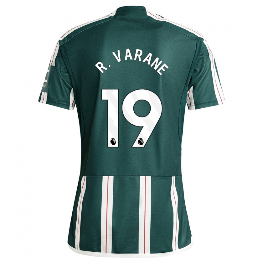 Kandiny Bambino Maglia Raphaël Varane #19 Verde Scuro Kit Gara Away 2023/24 Maglietta