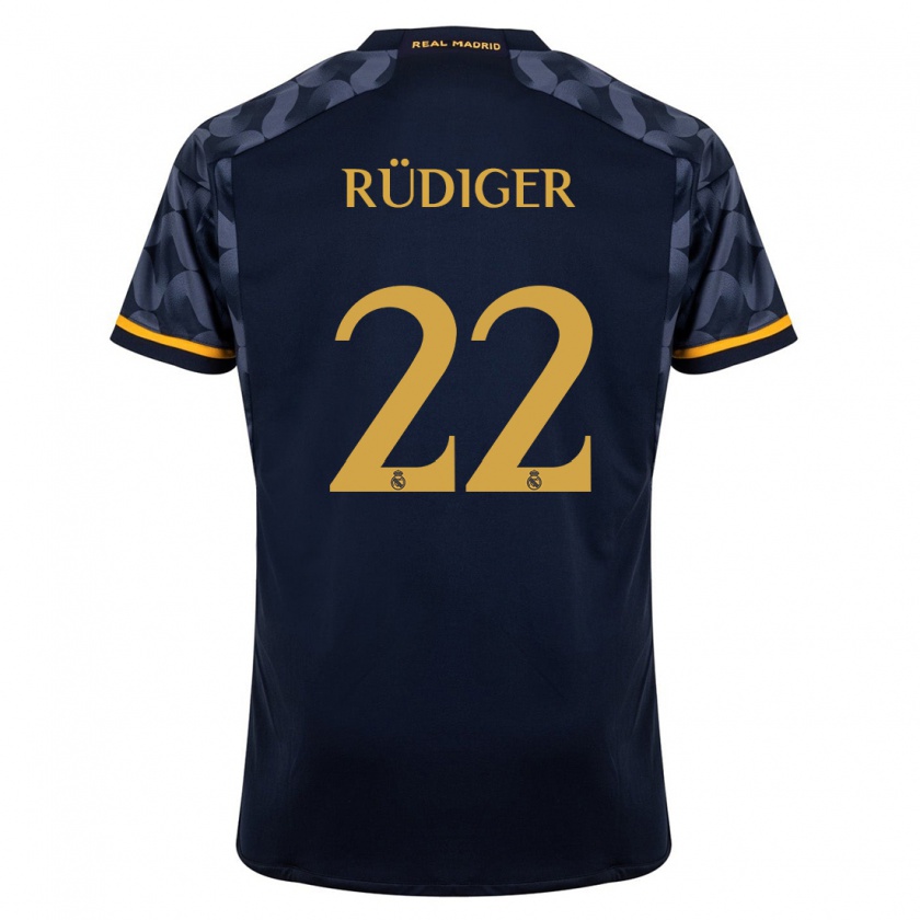 Kandiny Kinderen Antonio Rüdiger #22 Donkerblauw Uitshirt Uittenue 2023/24 T-Shirt België