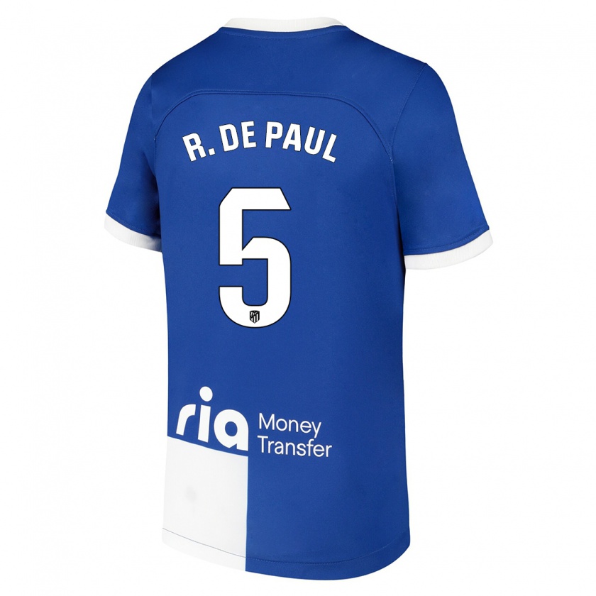 Kandiny Bambino Maglia Rodrigo De Paul #5 Blu Bianco Kit Gara Away 2023/24 Maglietta