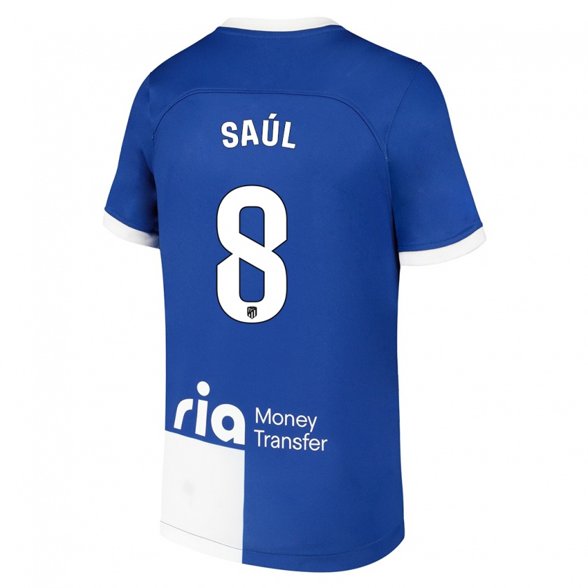 Kandiny Bambino Maglia Saúl Ñíguez #8 Blu Bianco Kit Gara Away 2023/24 Maglietta