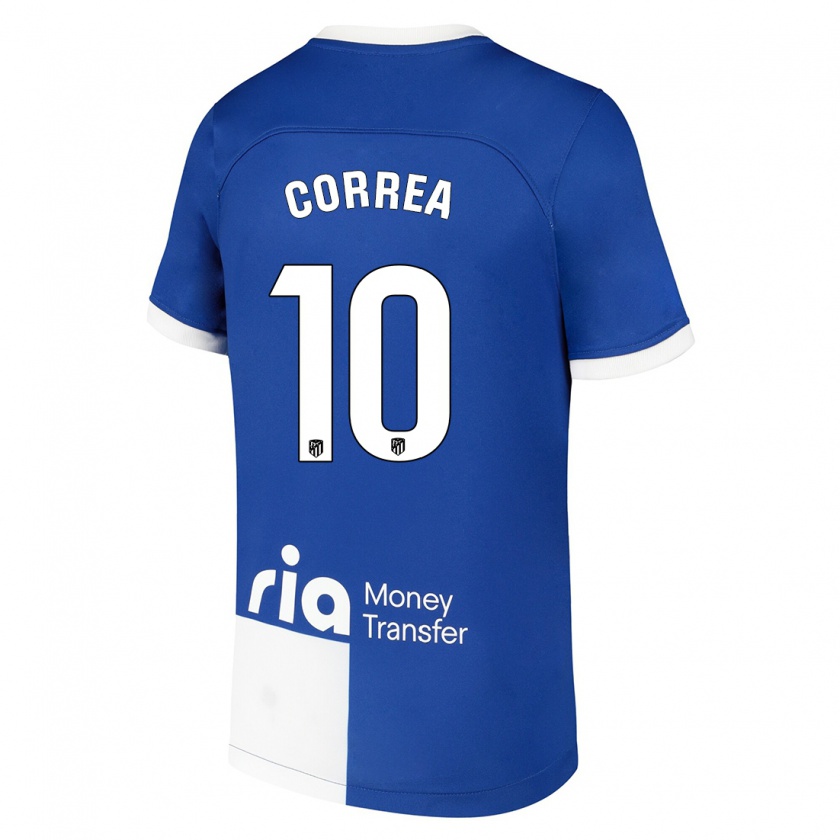 Kandiny Bambino Maglia Ángel Correa #10 Blu Bianco Kit Gara Away 2023/24 Maglietta