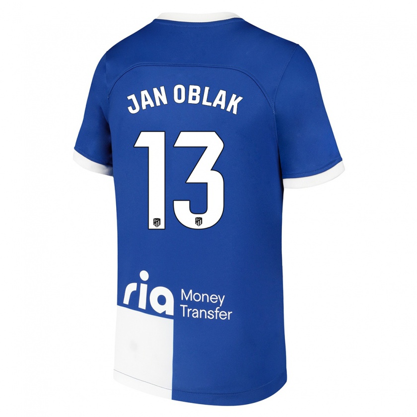 Kandiny Niño Camiseta Jan Oblak #13 Azul Blanco 2ª Equipación 2023/24 La Camisa