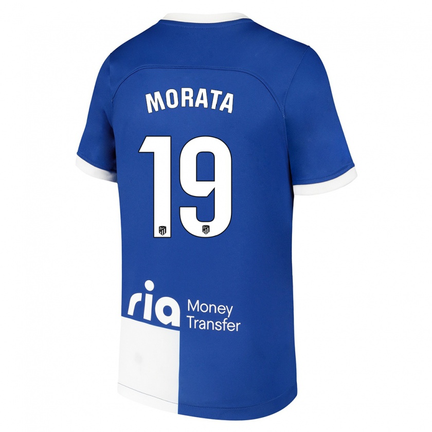 Kandiny Kinderen Álvaro Morata #19 Blauw Wit Uitshirt Uittenue 2023/24 T-Shirt België