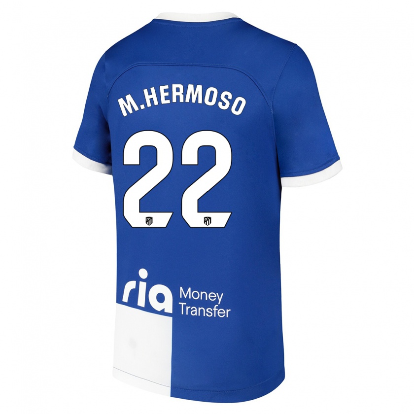 Kandiny Bambino Maglia Mario Hermoso #22 Blu Bianco Kit Gara Away 2023/24 Maglietta