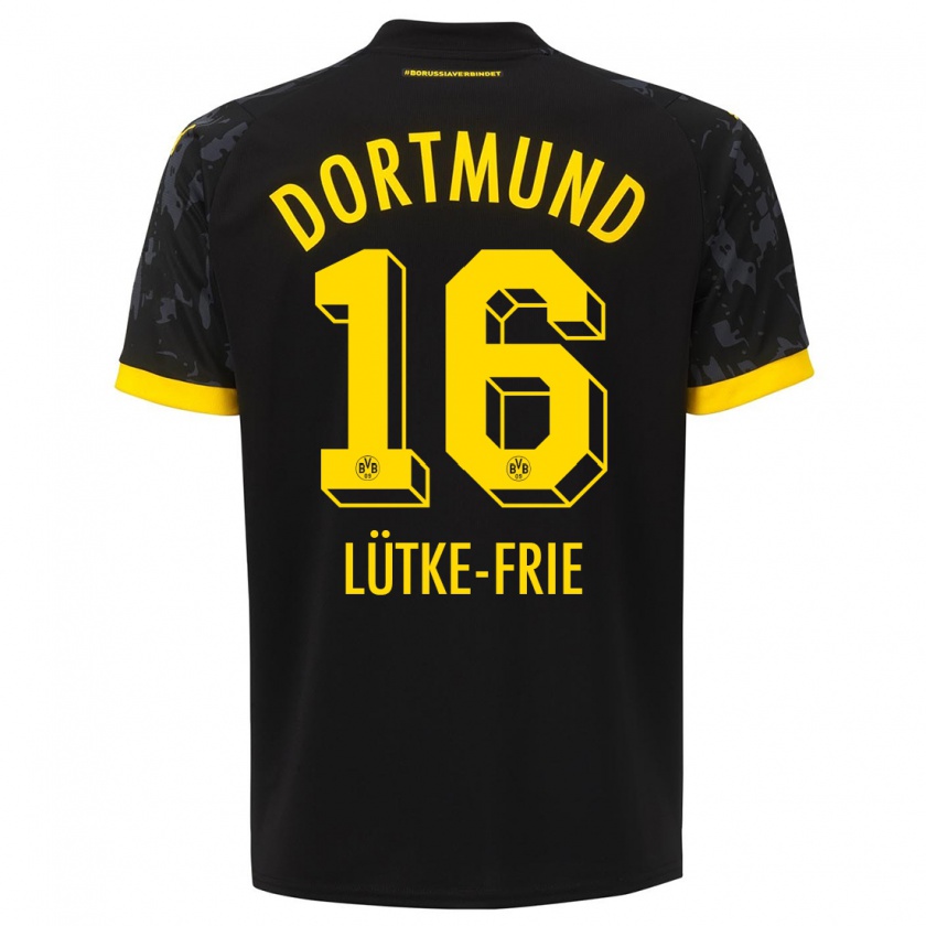 Kandiny Bambino Maglia Dennis Lütke-Frie #16 Nero Kit Gara Away 2023/24 Maglietta