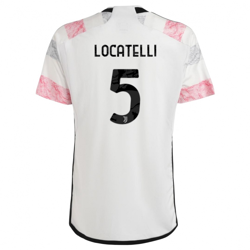 Kandiny Bambino Maglia Manuel Locatelli #5 Bianco Rosa Kit Gara Away 2023/24 Maglietta