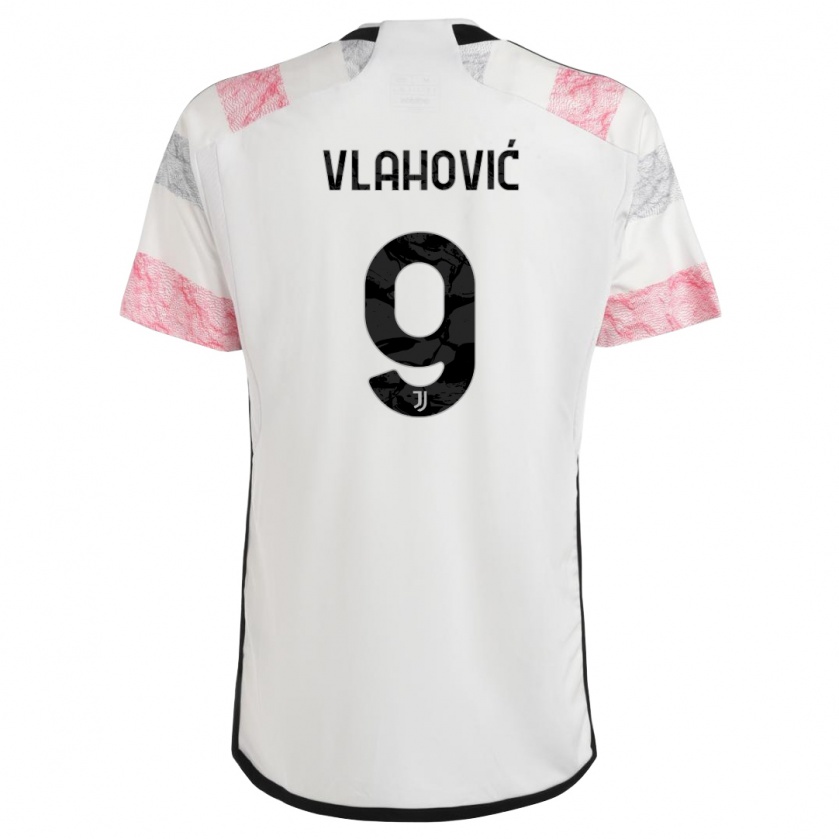 Kandiny Kinderen Dusan Vlahovic #9 Wit Roze Uitshirt Uittenue 2023/24 T-Shirt België