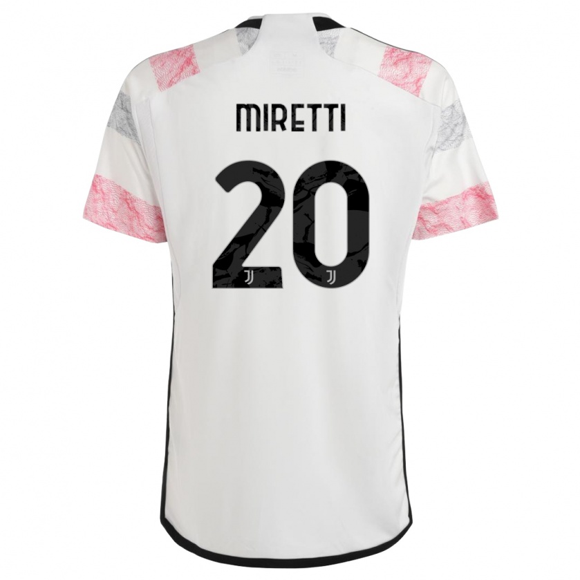 Kandiny Bambino Maglia Fabio Miretti #20 Bianco Rosa Kit Gara Away 2023/24 Maglietta