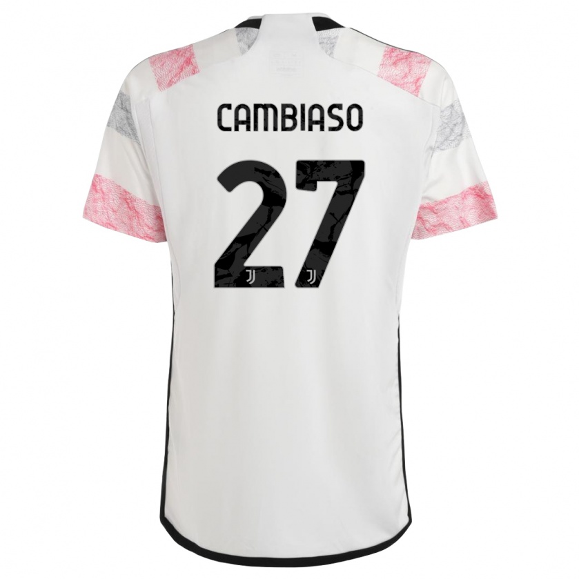 Kandiny Bambino Maglia Andrea Cambiaso #27 Bianco Rosa Kit Gara Away 2023/24 Maglietta