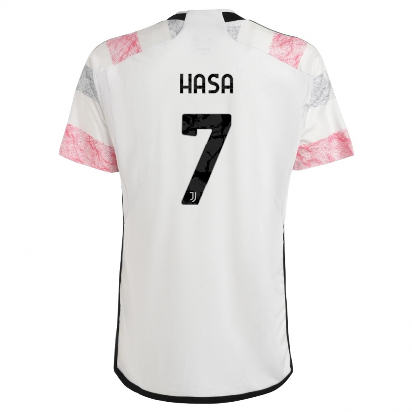 Kandiny Niño Camiseta Luis Hasa #7 Blanco Rosa 2ª Equipación 2023/24 La Camisa