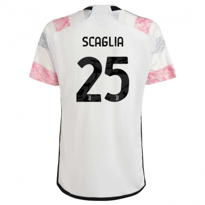 Kandiny Bambino Maglia Simone Scaglia #25 Bianco Rosa Kit Gara Away 2023/24 Maglietta