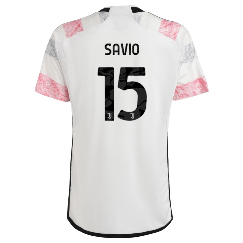 Kandiny Bambino Maglia Federico Savio #15 Bianco Rosa Kit Gara Away 2023/24 Maglietta