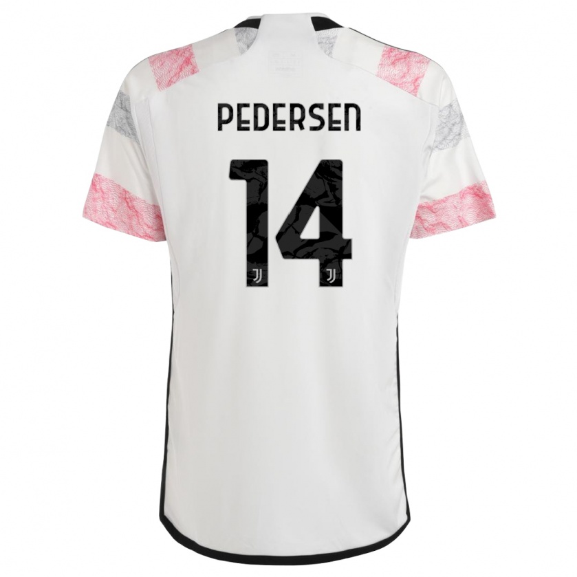 Kandiny Bambino Maglia Sofie Junge Pedersen #14 Bianco Rosa Kit Gara Away 2023/24 Maglietta