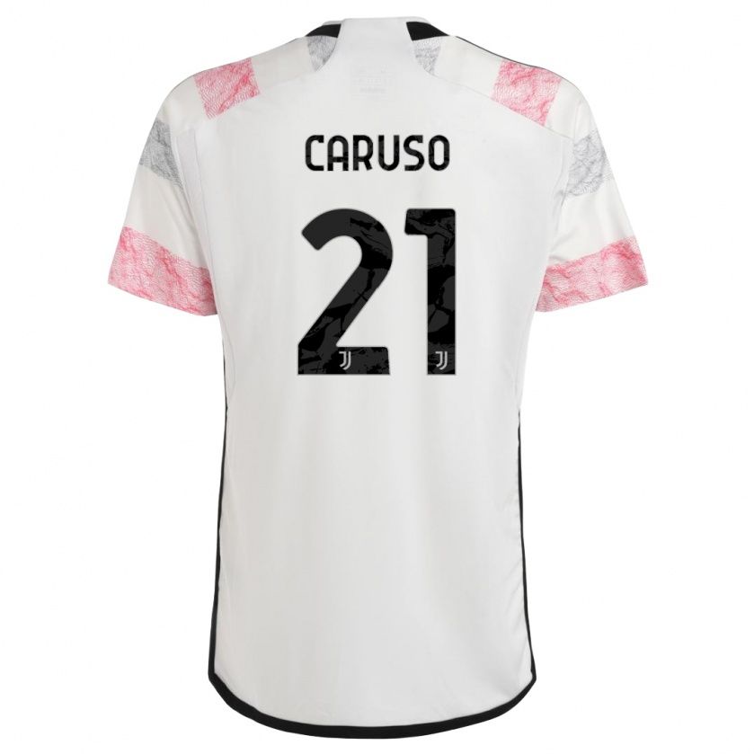 Kandiny Bambino Maglia Arianna Caruso #21 Bianco Rosa Kit Gara Away 2023/24 Maglietta