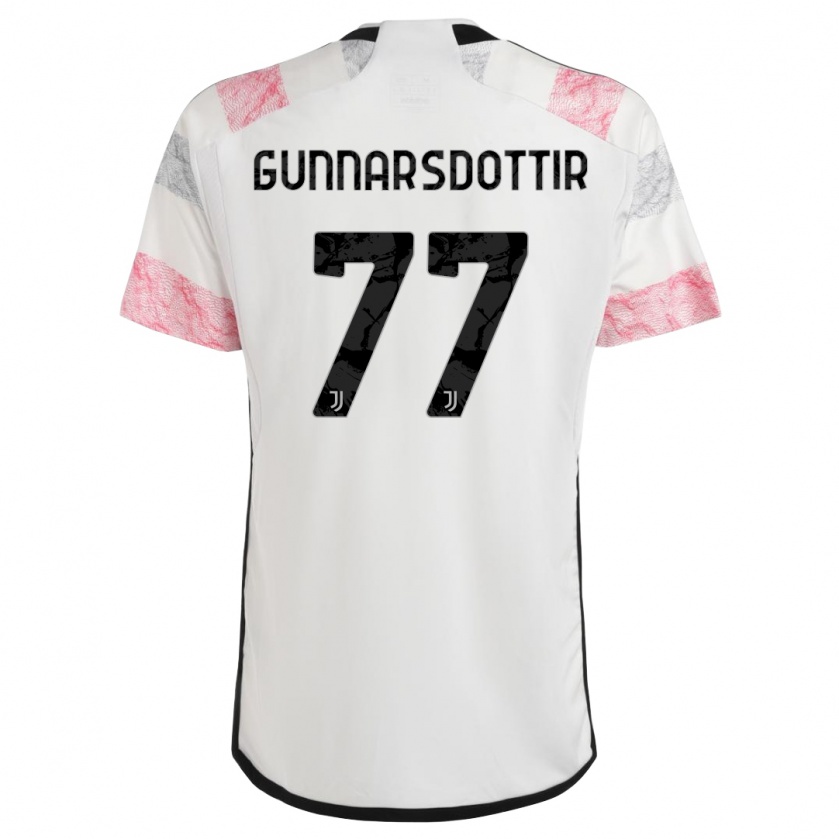 Kandiny Bambino Maglia Sara Bjork Gunnarsdottir #77 Bianco Rosa Kit Gara Away 2023/24 Maglietta