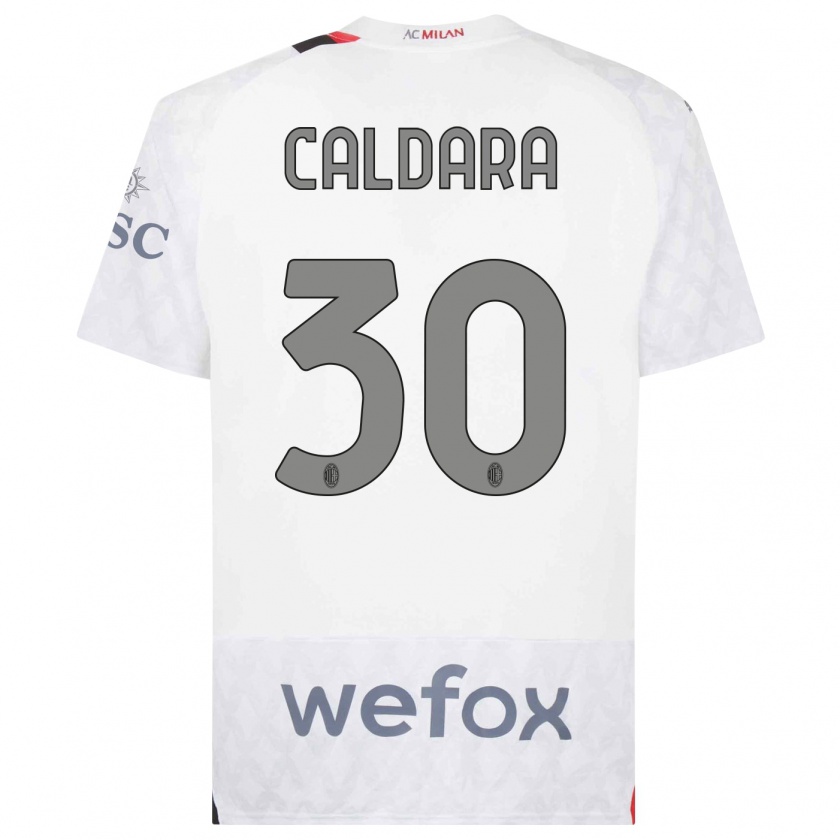 Kandiny Bambino Maglia Mattia Caldara #30 Bianco Kit Gara Away 2023/24 Maglietta