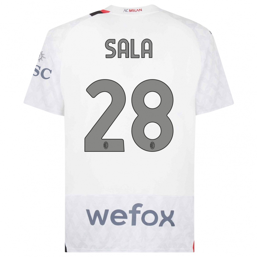 Kandiny Bambino Maglia Emanuele Sala #28 Bianco Kit Gara Away 2023/24 Maglietta