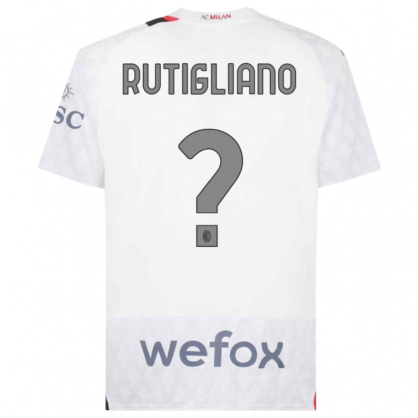 Kandiny Bambino Maglia Samuele Rutigliano #0 Bianco Kit Gara Away 2023/24 Maglietta