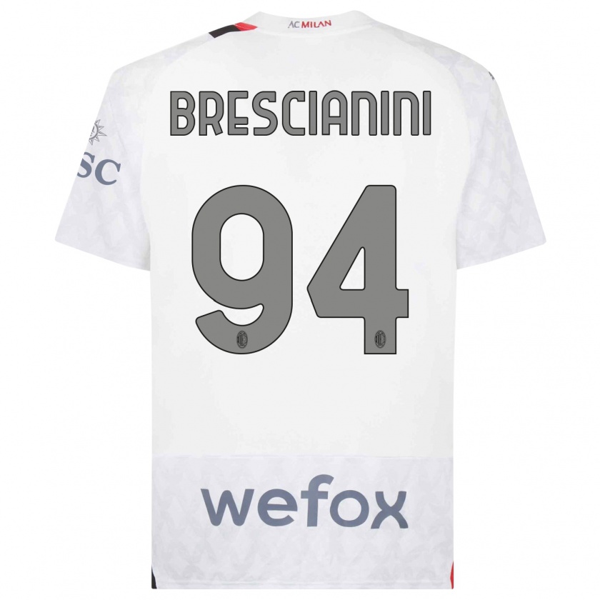 Kandiny Bambino Maglia Marco Brescianini #94 Bianco Kit Gara Away 2023/24 Maglietta