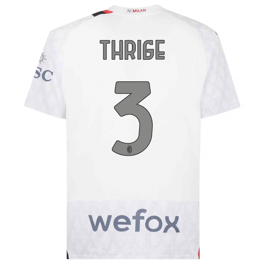 Kandiny Bambino Maglia Sara Thrige #3 Bianco Kit Gara Away 2023/24 Maglietta