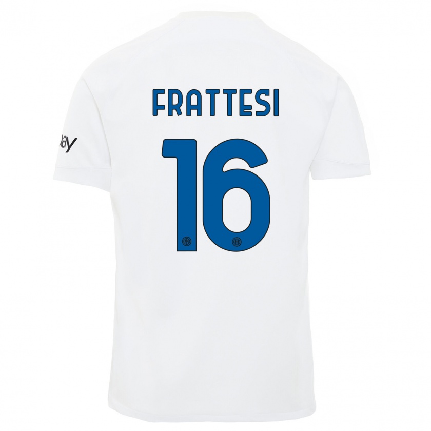 Kandiny Bambino Maglia Davide Frattesi #16 Bianco Kit Gara Away 2023/24 Maglietta