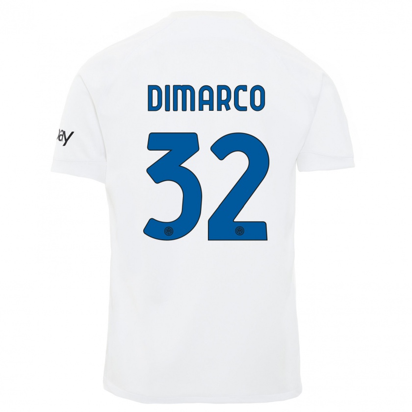 Kandiny Bambino Maglia Federico Dimarco #32 Bianco Kit Gara Away 2023/24 Maglietta