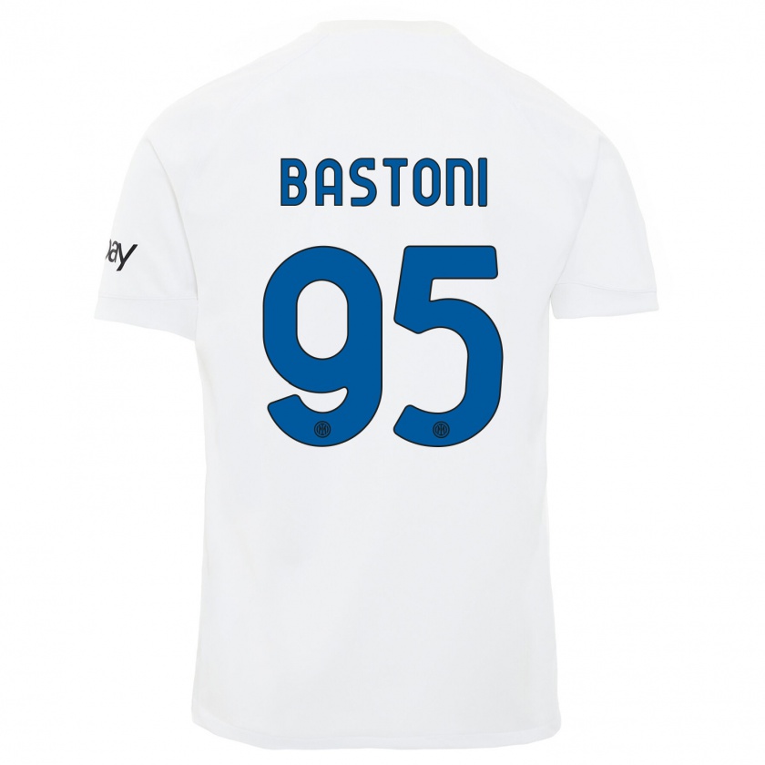 Kandiny Bambino Maglia Alessandro Bastoni #95 Bianco Kit Gara Away 2023/24 Maglietta