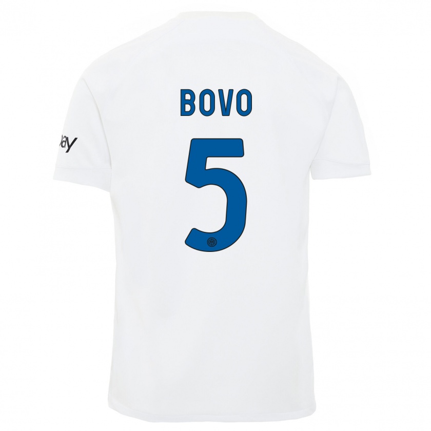 Kandiny Bambino Maglia Leonardo Bovo #5 Bianco Kit Gara Away 2023/24 Maglietta