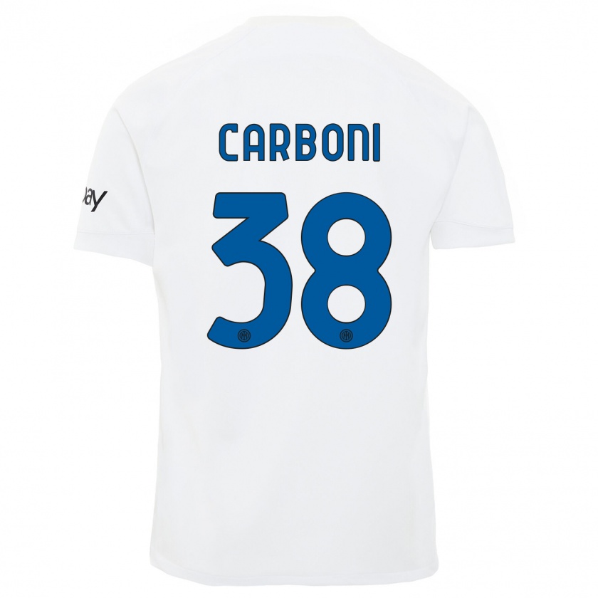 Kandiny Niño Camiseta Valentin Carboni #38 Blanco 2ª Equipación 2023/24 La Camisa