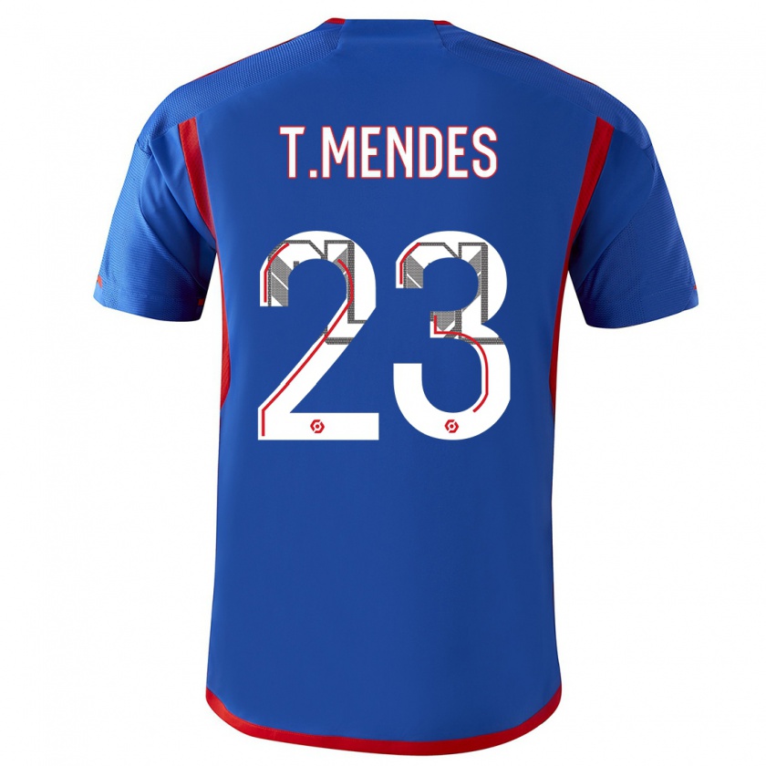 Kandiny Kinderen Thiago Mendes #23 Blauw Rood Uitshirt Uittenue 2023/24 T-Shirt België