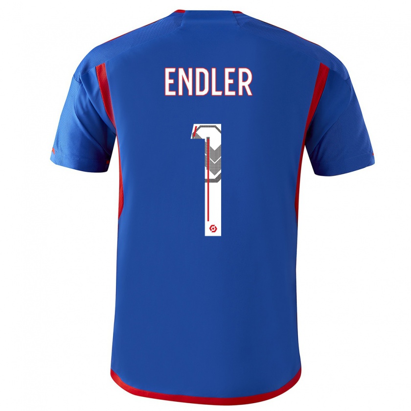 Kandiny Bambino Maglia Christiane Endler #1 Blu Rosso Kit Gara Away 2023/24 Maglietta