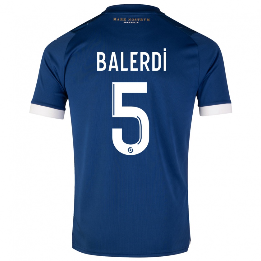 Kandiny Bambino Maglia Leonardo Balerdi #5 Blu Scuro Kit Gara Away 2023/24 Maglietta