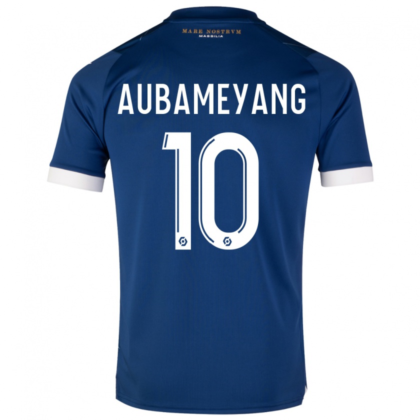 Kandiny Bambino Maglia Pierre-Emerick Aubameyang #10 Blu Scuro Kit Gara Away 2023/24 Maglietta