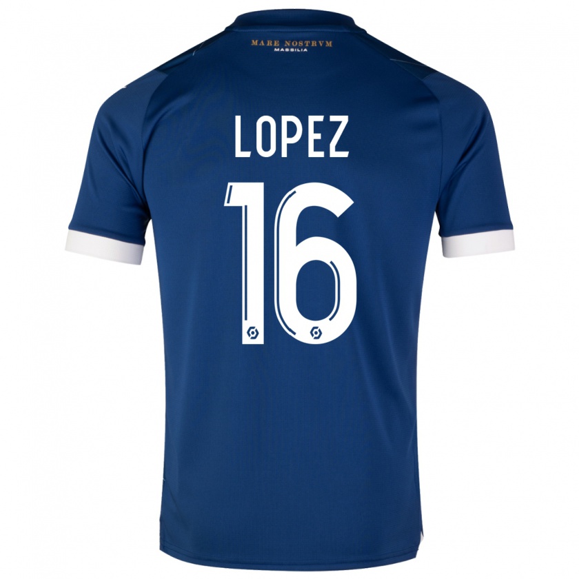 Kandiny Bambino Maglia Pau López #16 Blu Scuro Kit Gara Away 2023/24 Maglietta