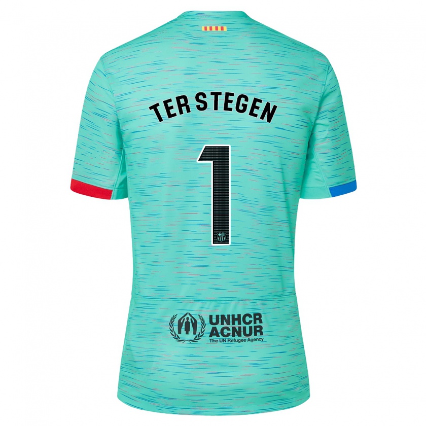 Kandiny Kinderen Marc-André Ter Stegen #1 Licht Aqua Thuisshirt Derde Tenue 2023/24 T-Shirt België