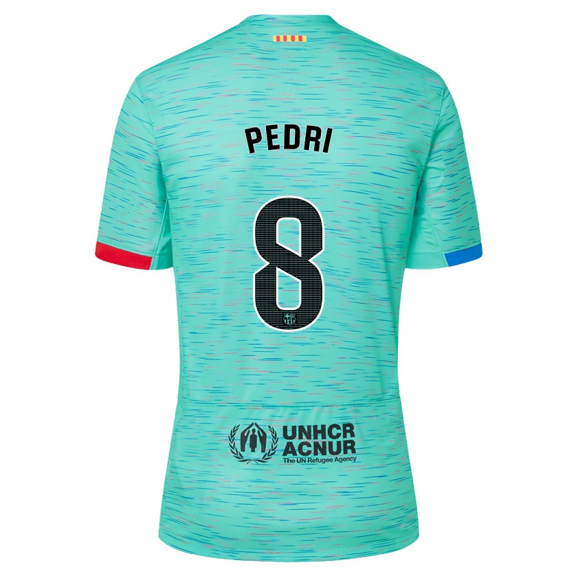 Kandiny Kinderen Pedri #8 Licht Aqua Thuisshirt Derde Tenue 2023/24 T-Shirt België