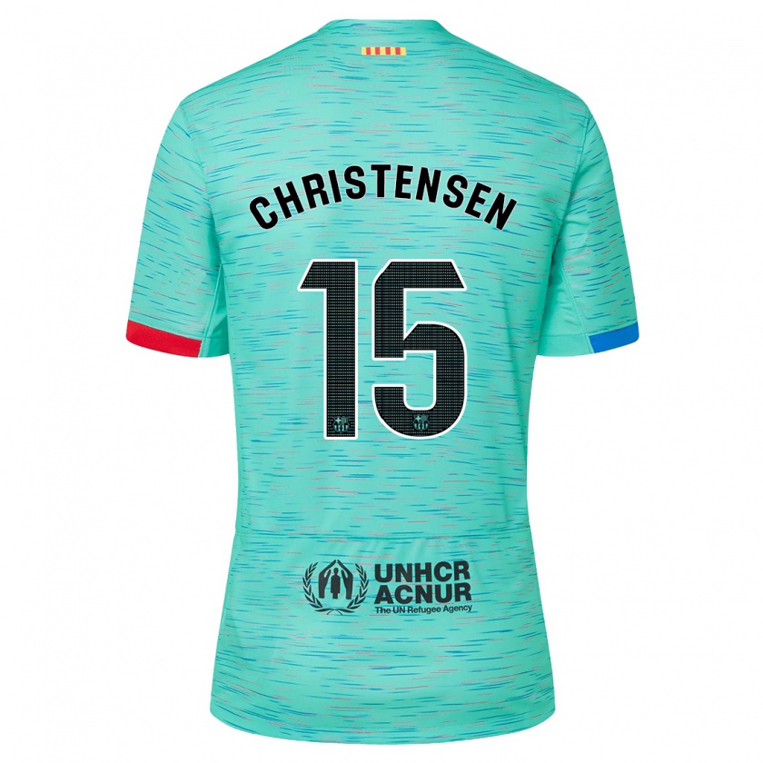 Kandiny Niño Camiseta Andreas Christensen #15 Aguamarina Clara Equipación Tercera 2023/24 La Camisa