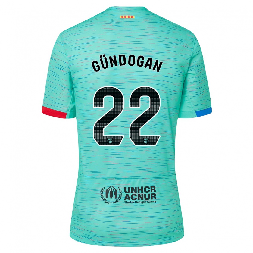 Kandiny Kinder Ilkay Gündogan #22 Helles Aqua Ausweichtrikot Trikot 2023/24 T-Shirt Österreich