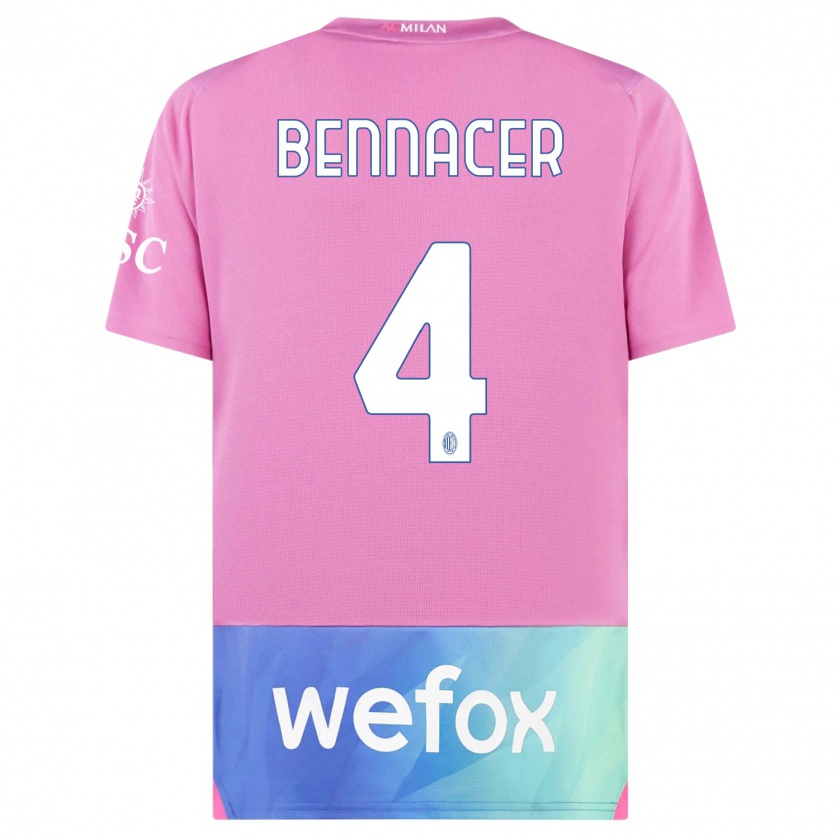 Kandiny Niño Camiseta Ismaël Bennacer #4 Rosado Morado Equipación Tercera 2023/24 La Camisa