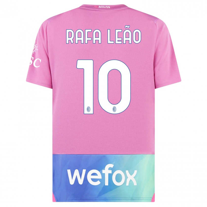 Kandiny Niño Camiseta Rafael Leão #10 Rosado Morado Equipación Tercera 2023/24 La Camisa