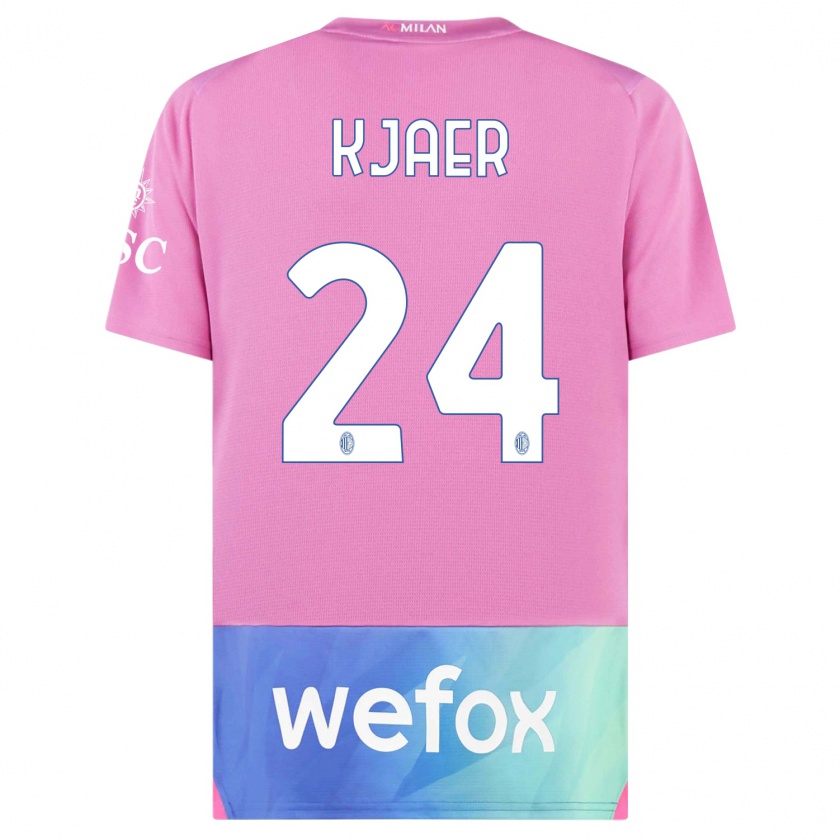 Kandiny Bambino Maglia Simon Kjaer #24 Rosa Viola Kit Gara Third 2023/24 Maglietta